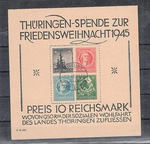 SBZ- Thüringen., Mi.-Nr. Block 2 t (III),  gestempelt, FA. JaschBPP.