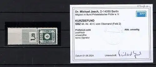 SBZ-Ost-Sachsen Mi.-Nr.  43 C post, mit langen Bogenoberrand, KB. DR.JaschBPP: