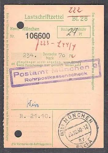 Rohrpost München, Lastschriftzettel
