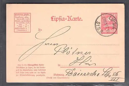 Privatpost, Lipsiakarte 3 Pf rot in Leipzig 1887 gelaufen