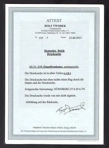 DR. Drucksache mit EF.Mi.-Nr. 119, FA. TworekBPP.