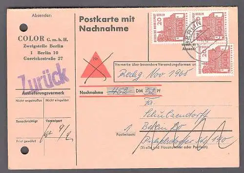 Berlin, MeF. Mi.-Nr. 244 auf  Nachnahme-Postkarte.