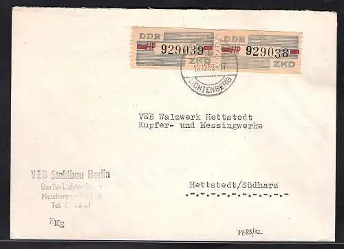 DDR. ZKD-Brief mit  MeF. Mi.-Nr. 28 HP