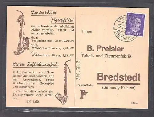 DR. Reklamekarte, Tabak- und Zigarettenfabrik B. Preisler, Bredstedt.
