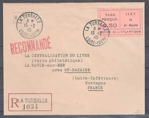 Dt.Bes. 2.WK. Frankreich, St-Nazaire, R-Fernbrief Mi.-Nr 3 I PF I, FA. Krischke