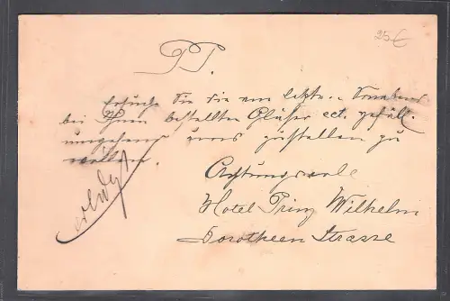 DR. Rohrpost Ganzsache-Karte + ZuF. Berlin 1886  gelaufen