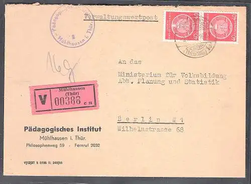 DDR: Verwaltungswertpost mit Dienstmarkenfrankatur MeF.Mi.-Nr. 12