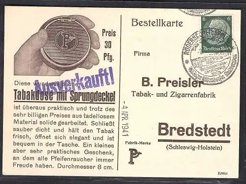 Reklamekarte Tabak- und Zigarrenfabrik B. Preisler.