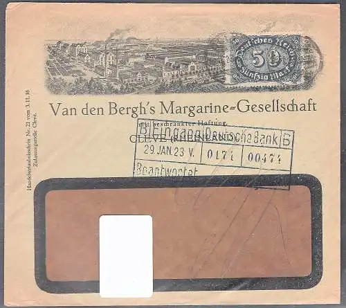 DR. Reklamebrief Van den Bergh´s Margarine-Gesellschaft Cleve.