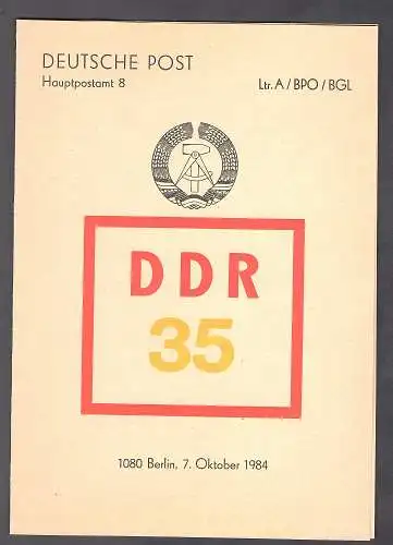 DDR - Gedenktblatt 35 Jahre DDR, B21-1984 a