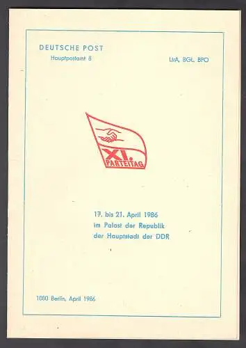 DDR - Gedenktblatt XI. Parteitag, B3-1986-N-17.04.86