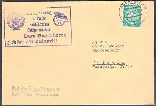 DDR. Ortsbrief mit Losungsstempel "Dem Sozialismus gehört die Zukunft!"