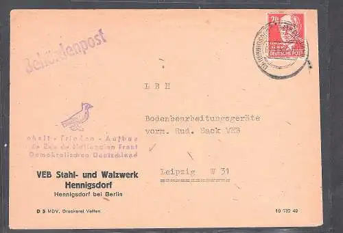 DDR. Fernbrief mit Losungsstempel "Einheit-Frieden-........"