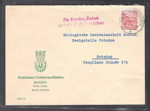 DDR. Fernbrief mit Losungsstempel "Für Frieden, Einheit und........Leben"