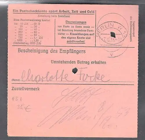 Berlin, Mi.-Nr. 51 auf Postanweisung