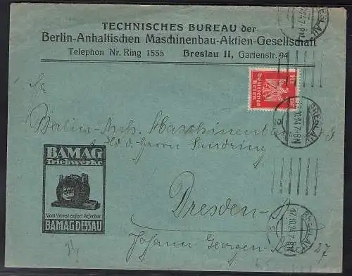 DR. Reklamebrief Technisches Bureau der BAMAG, Breslau