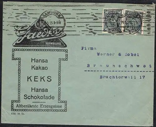 DR. Reklamebrief Hansa Schokolade Gaedkes Hamburg.