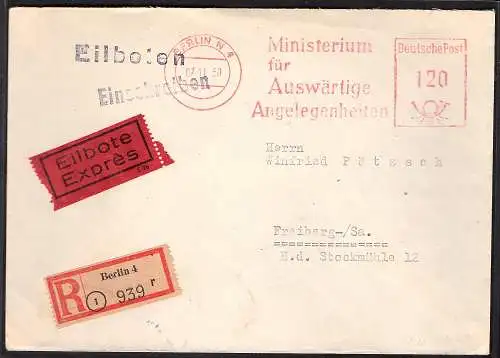 DDR. R-Eilbote-Fernbrief mir AFS "Ministerium für Auswärtige Angelegenheit"