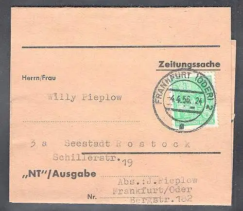 DDR. Streifband mit EF. Mi.-Nr. 406