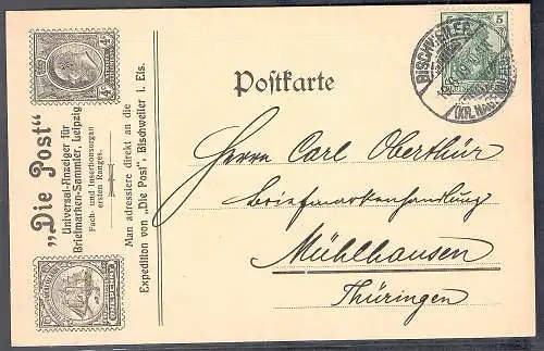 DR. Reklamekarte Die Post universal anzeiger für briefmarken-Sammler, Leipzig.