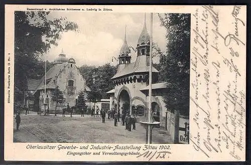 DR. Fernkarte mit SSt. Gewerbe- und Industrie-Ausstellung Zittau 1902.