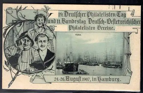 DR. Drucksachekarte mit SSt. XIX. Deutscher Philatel. Tag Hamburg 1907