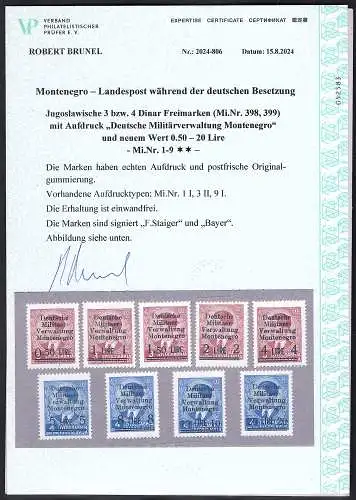 Dt. Besetzung 1939/45 Montenegro Mi.-Nr. 1 - 9 postfrisch, FA. Brunel.