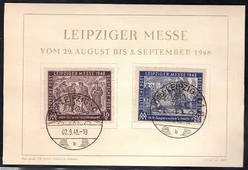 SBZ. Ereigniskarte Leipziger Messe 1948 mit Mi.-Nr.198-199