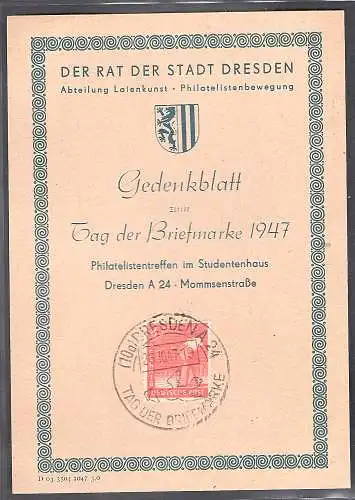 Ereigniskarte  Gemeinschaftausgabe  Tag der Briefmarke 1947