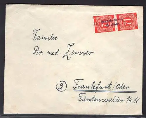 SBZ. 1946 Fernbief  MeF. Mi.-Nr. 919 mit Notst.  Birkenhainchen / Kr. Lübben