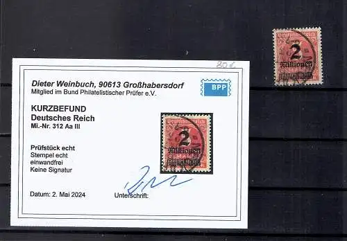 DR., Mi.-Nr. 312 Aa III, gestempelt, KB. WeinbuchBPP.