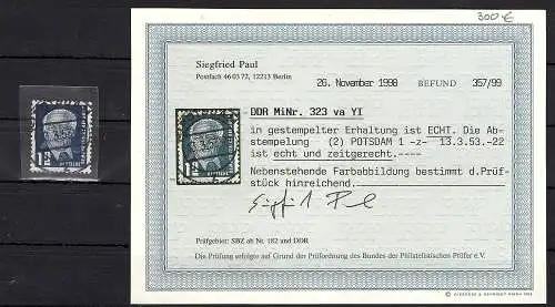 DDR. Mi.-Nr. 323 va YI gestempelt, Befund PaulBPP.