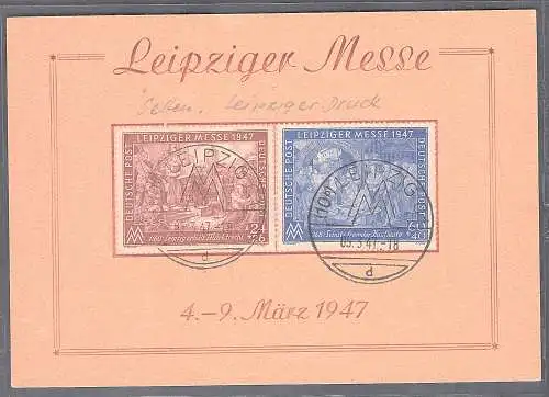 SBZ. Ereigniskarte Leipziger Messe 1947 mit Mi.-Nr. 941-942/FDC.