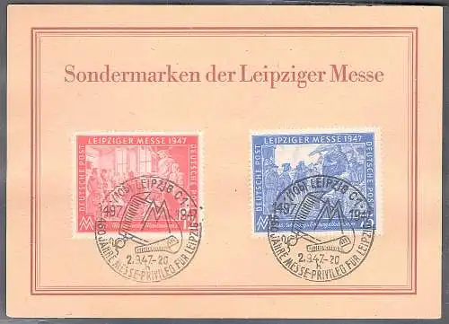 SBZ. Ereigniskarte Leipziger Messe 1947 mit Mi.-Nr. 965-966/FDC.