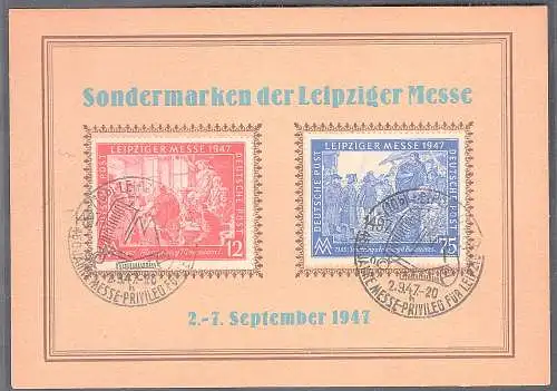 SBZ. Ereigniskarte Leipziger Messe 1947 mit Mi.-Nr. 965-966/FDC.