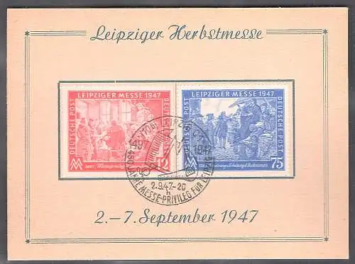 SBZ. Ereigniskarte Leipziger Messe 1947 mit Mi.-Nr. 965-966/FDC.