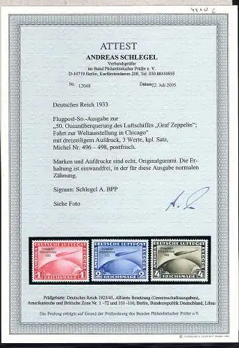 DR, Mi.-Nr. 496-498, Chicagofahrt, postfrisch, FA, SchlegelBPP