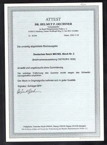 DR., Mi.-Nr. Block 3 ungebraucht, FA. OechsnerBPP.