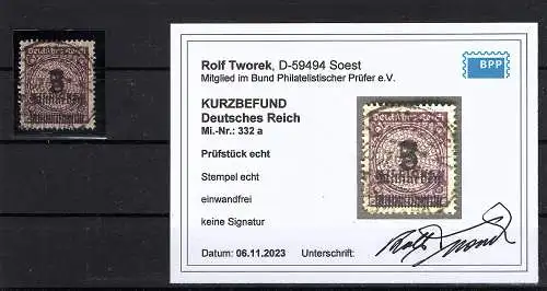 DR., Mi.-Nr. 332a, gestempelt, Kurzbefund. TworekBPP.