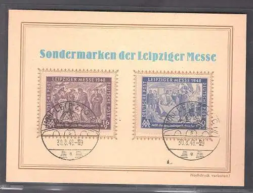 SBZ. Ereigniskarte Leipziger Messe 1948 mit Mi.-Nr. 198-199