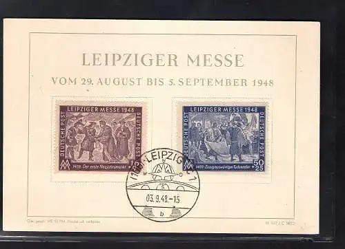 SBZ. Ereigniskarte Leipziger Messe 1948 mit Mi.-Nr.198-199