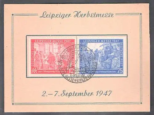 SBZ. Ereigniskarte Leipziger Messe 1947 mit Mi.-Nr. 965-966/FDC.