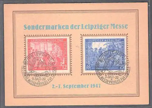 SBZ. Ereigniskarte Leipziger Messe 1947 mit Mi.-Nr. 965-966/FDC.