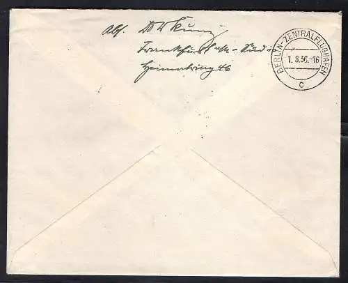 DR. Zeppelin-Brief, Olympiafahrt  1936 Si. 427 Ba,  mit DR. Mi.-Nr. 609-616