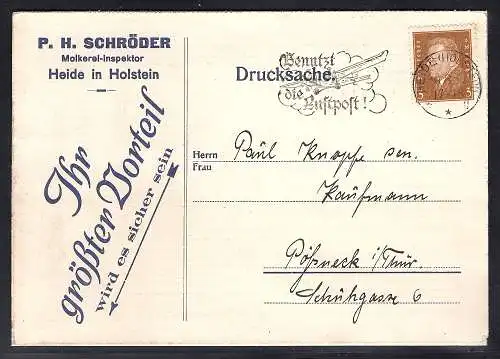 DR. Reklamekarte  Klappkarte Molkerei-Inspektor P.H. Schröder, Holstein.