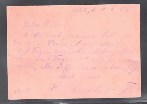 DR. Rohrpost-Ganzsache Mi.-Nr. Rp 15, gelaufen mit seltenem Ak.-St. T.A.2(Börse)