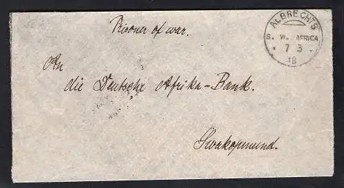 DSWA. K.G.Post von Albrechts nach Swakopmund mit Ak.-St.