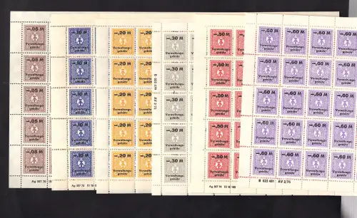  DDR Verwaltungsgebühr Marken komplette Bogen 0,5-5 Mark. postfrisch.