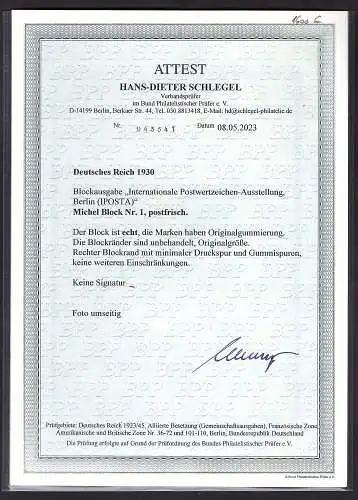 DR., IPOSTA Mi.-Nr. Block 1 postfrisch, FA. SchlegelBPP.