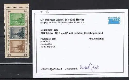 SBZ., Thüringen  Mi-Nr. Block 1 xa (III) postfrisch, Befund. Dr. JaschBPP.